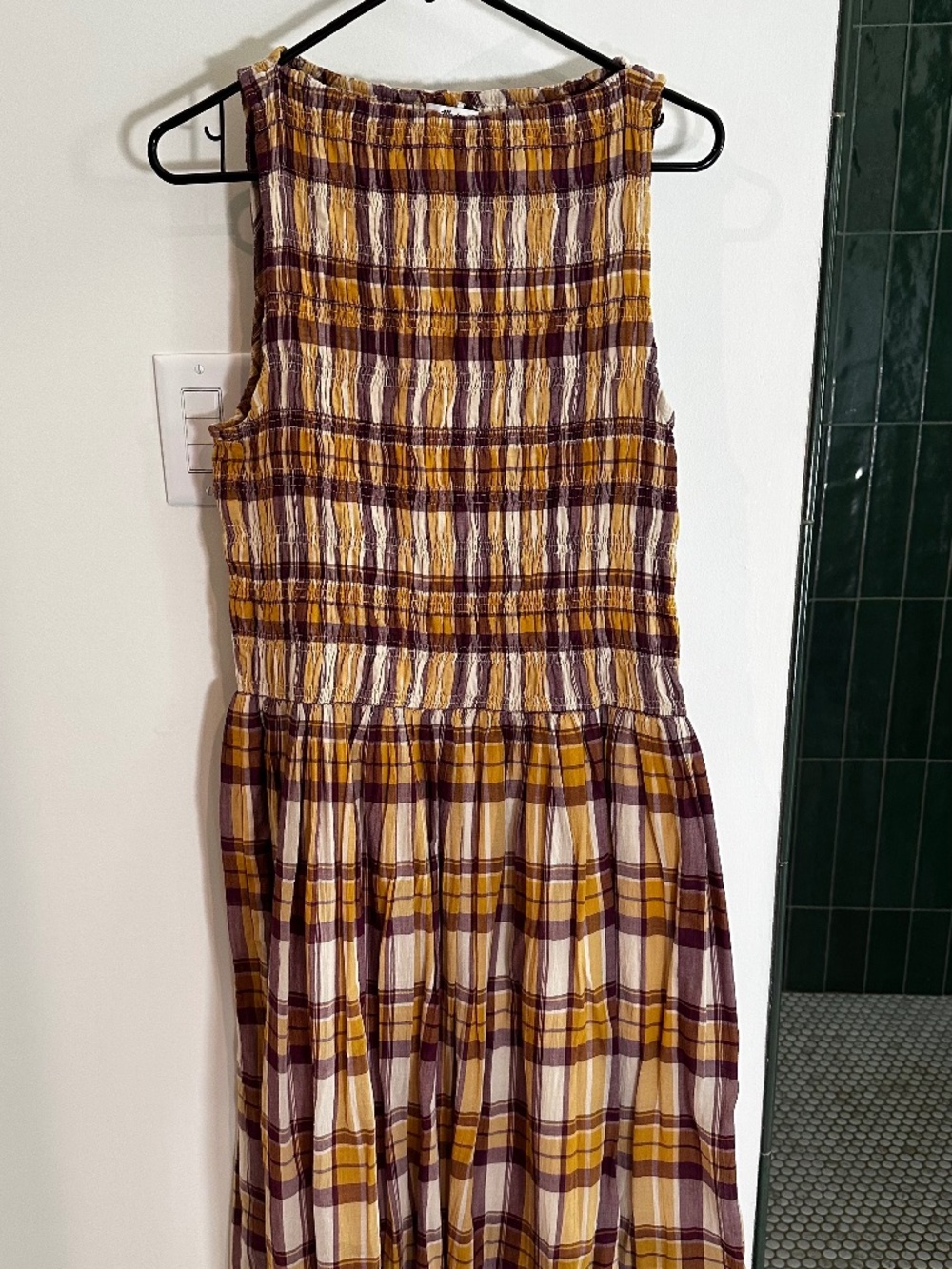 NWT Madewell Smocked Boatneck Plaid Maxi
